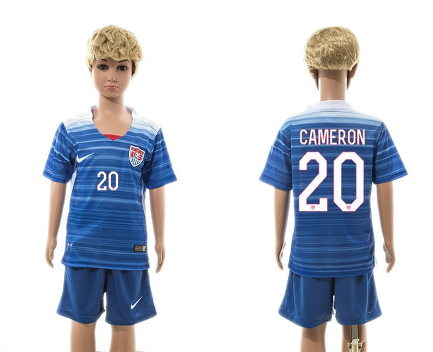 Youth 2015-2016 USA Soccer Uniform Short Sleeves Home Blue #20 CAMERON