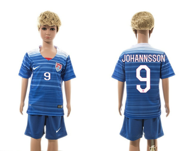Youth 2015-2016 USA Soccer Uniform Short Sleeves Home Blue #9 JOHANNSSON