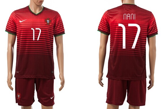 2014 World Cup Portugal #17 Nani Home Soccer Shirt Kit