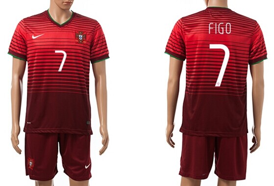 2014 World Cup Portugal #7 Figo Home Soccer Shirt Kit