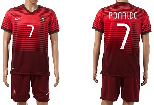 2014 World Cup Portugal #7 Ronaldo Home Soccer Shirt Kit
