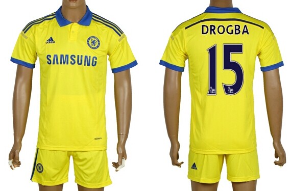 2014/15 Chelsea FC #15 Drogba Away Yellow Soccer Shirt Kit