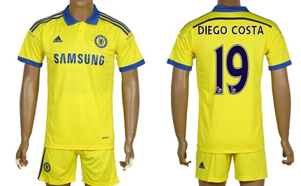 2014/15 Chelsea FC #19 Diego Costa Away Yellow Soccer Shirt Kit
